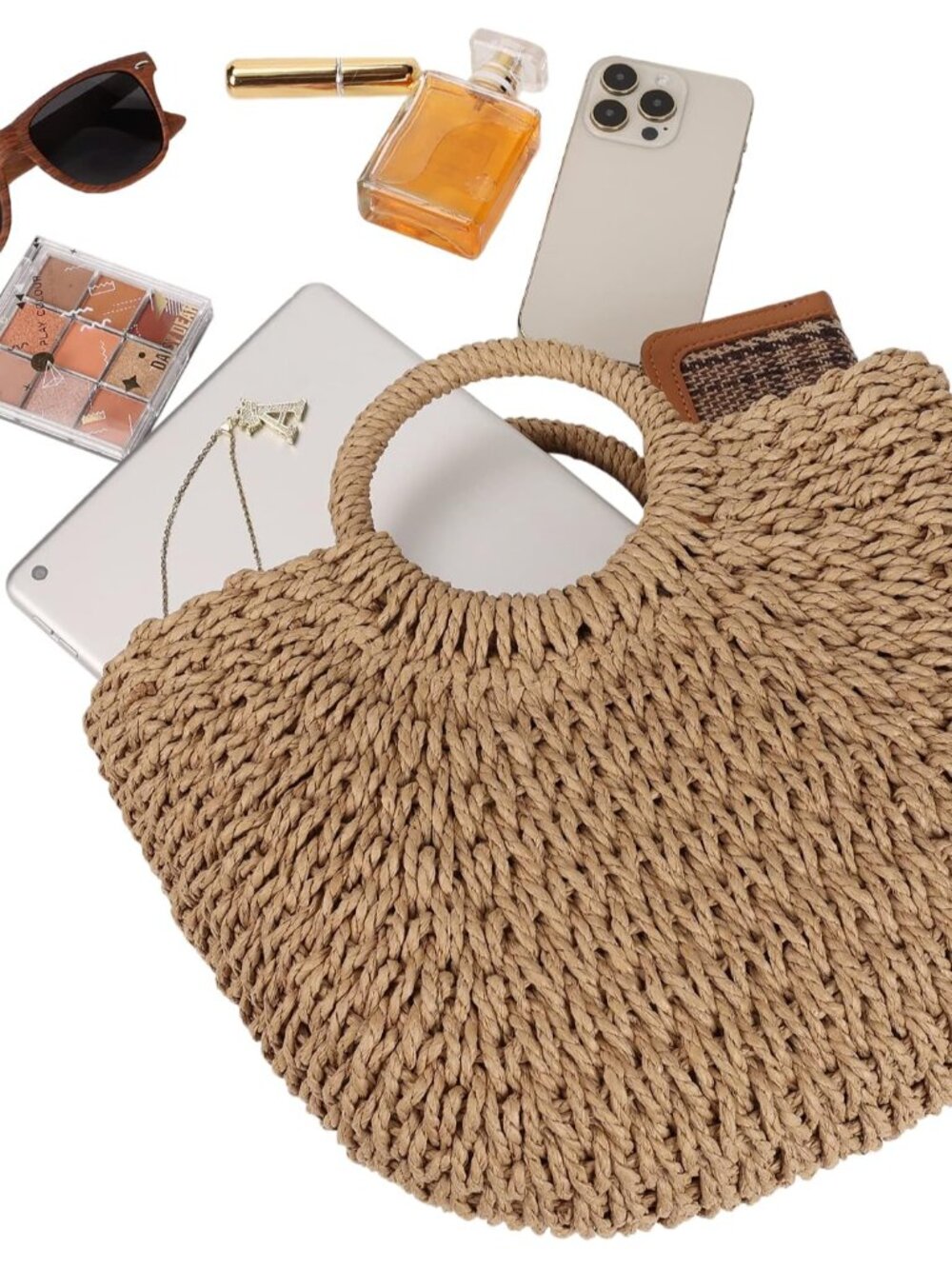 Womens Large Straw Beach Bag Woven Tote Bag Top Handle Handbag Purse for Summer - Picture 7 of 7